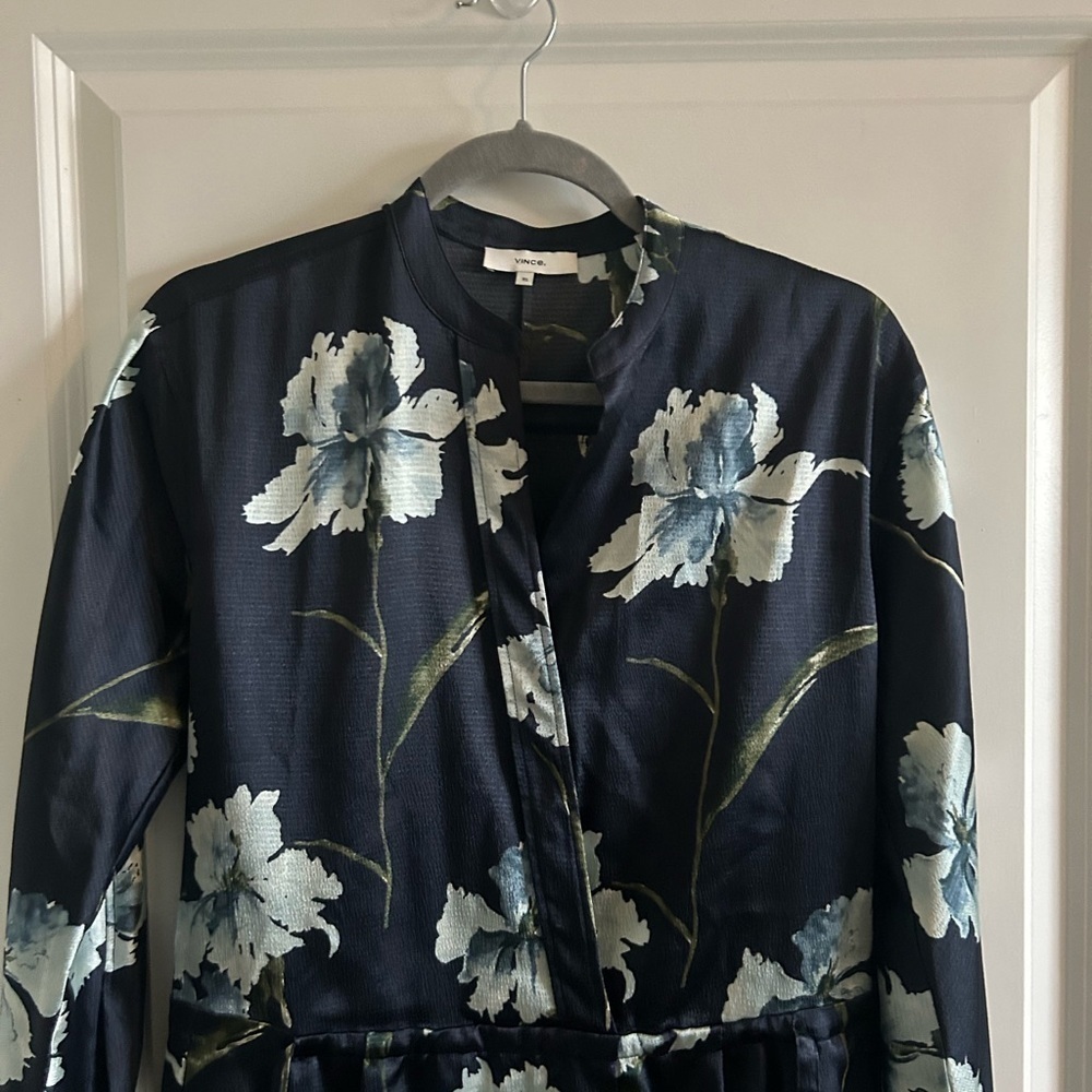 Vince Women’s Faux Wrap Dress XS Iris Print Long Sleeve - Picture 3 of 11